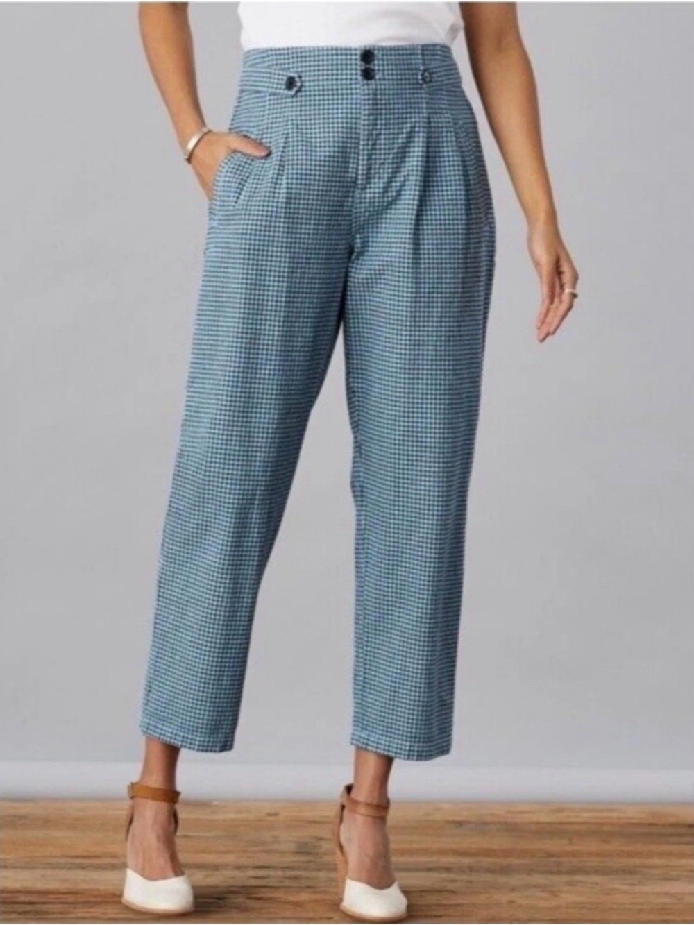 Sundance Womens Linen Cotton Gingham Life Of Dreams Pants Pleated High-Waisted 4